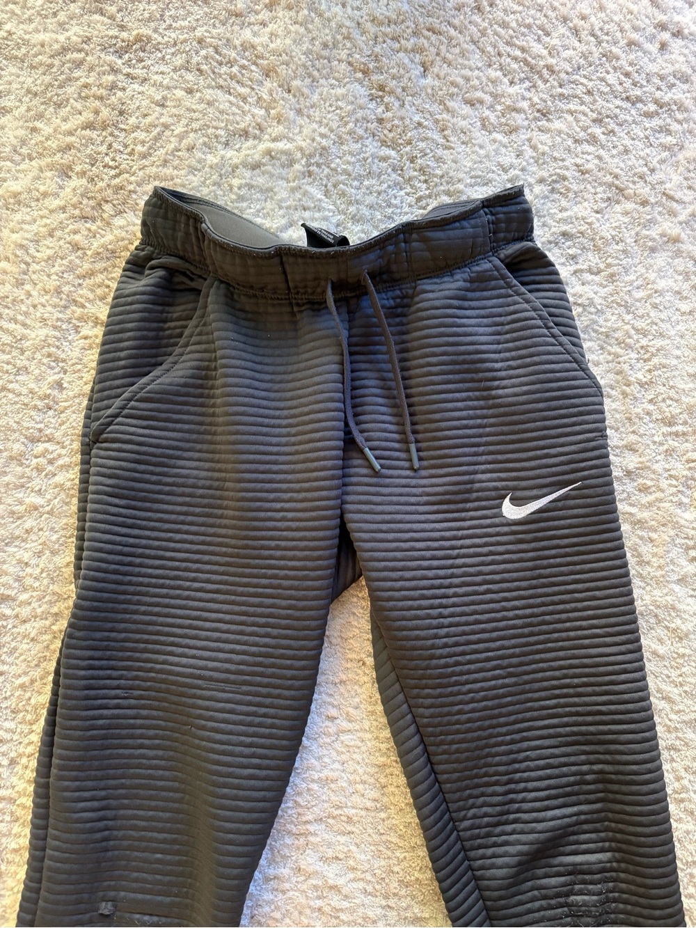 Nike Black Ribbed Jogger Pants with White Swoosh